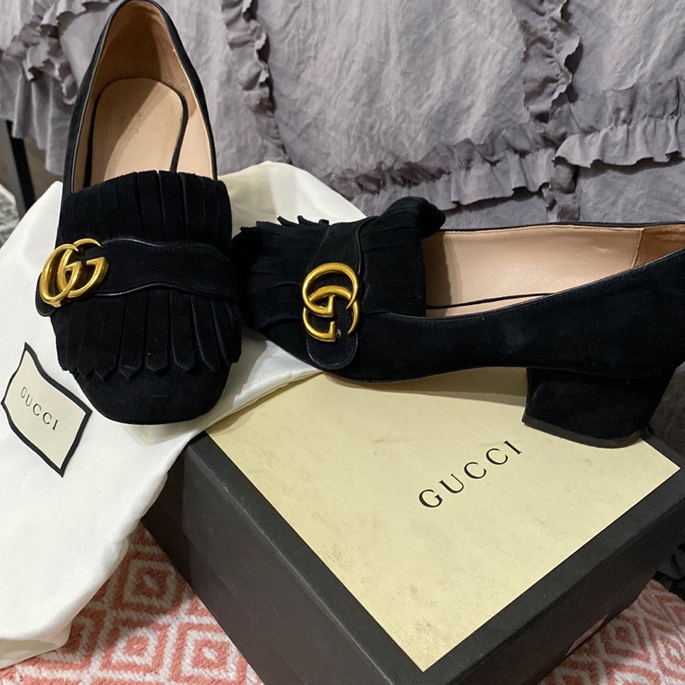 Gucci mid heal black suede Marmont
